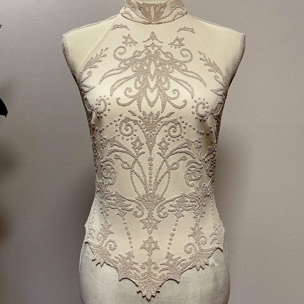 Ribkoff gorgeous evening top, size 4, ivory and beaded all over